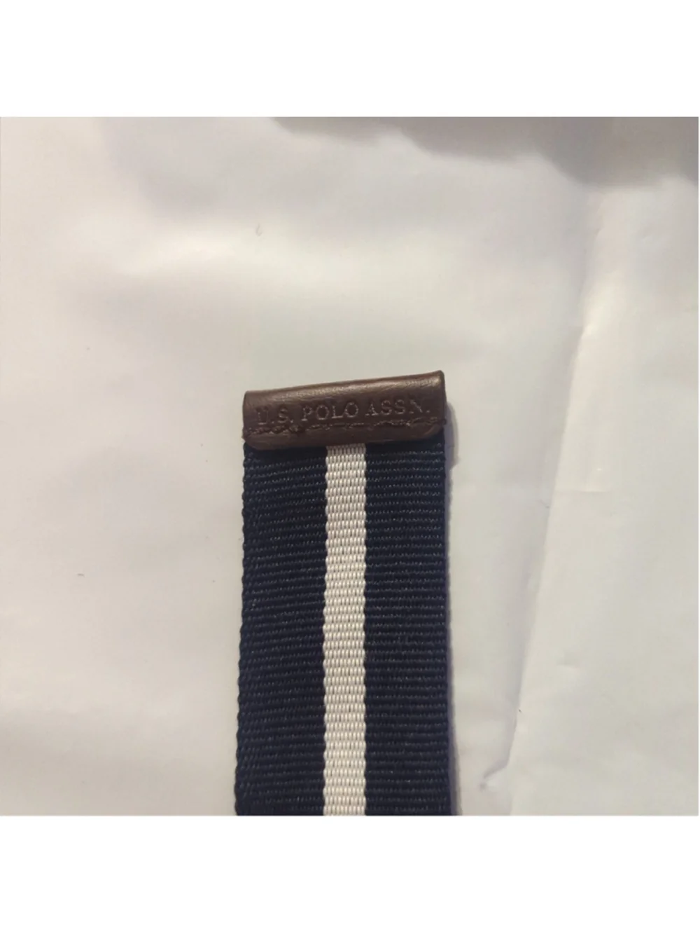 U.S. Polo Association Navy Blue and White Striped Canvas D Ring Belt - size 38